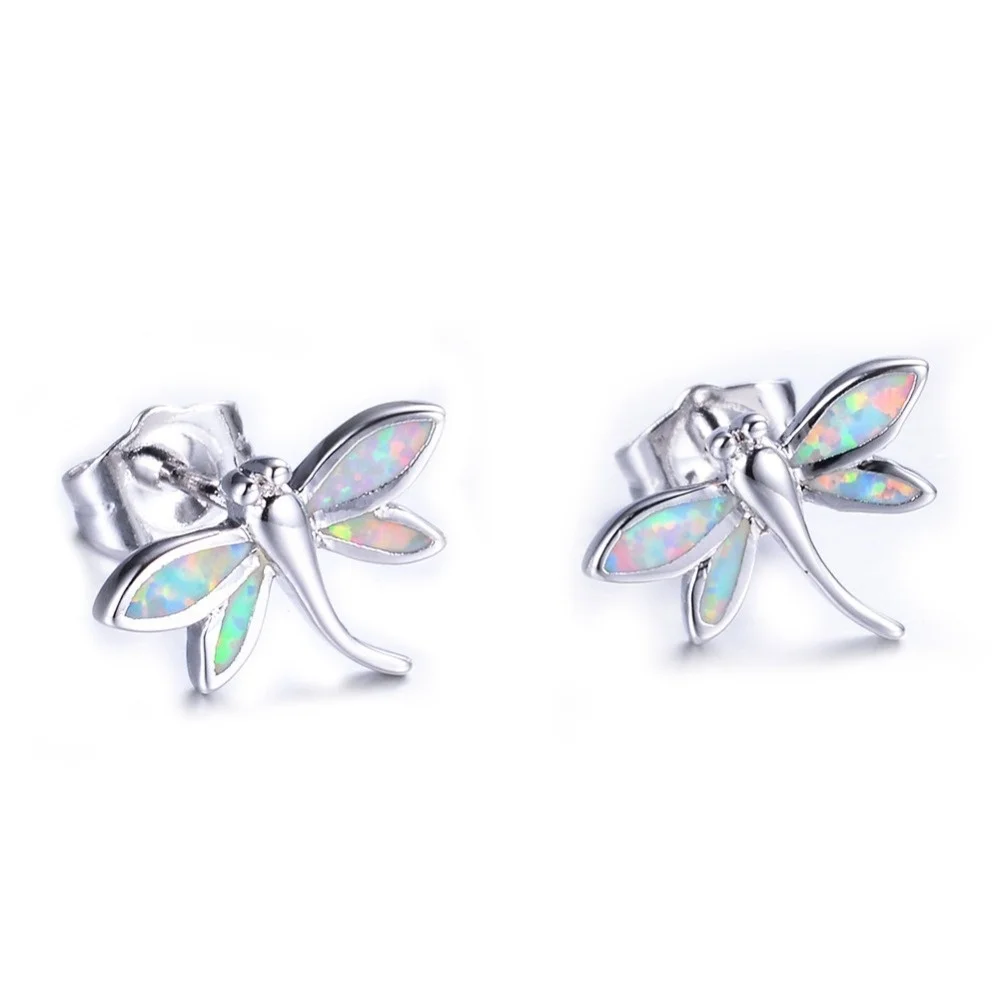 

FDLK Cute Dragonfly Animal Jewelry Blue Imitation Fire Opal Earrings Women Wedding Party Stud Earrings Xmas Gift