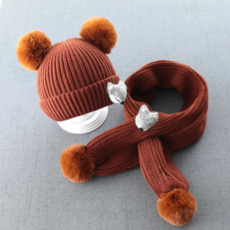 Детская шапка Милая вязаная Сезон осень зима Шапка и шарф для маленьких девочек
