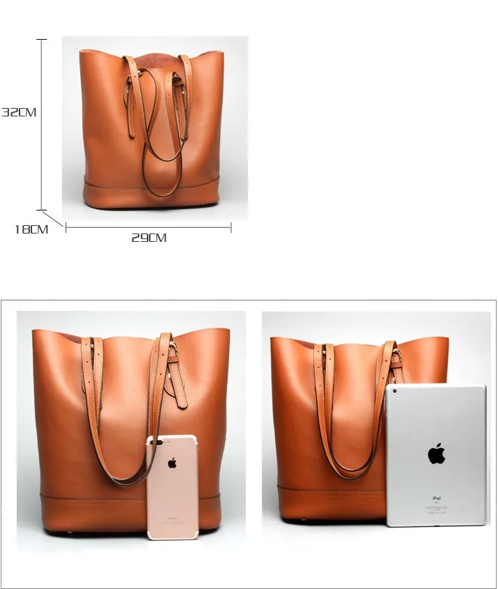 

ICEV new casual large capacity shopping tote genuine leather handbag for women cowhide messenger bag ladies office clutch bucket