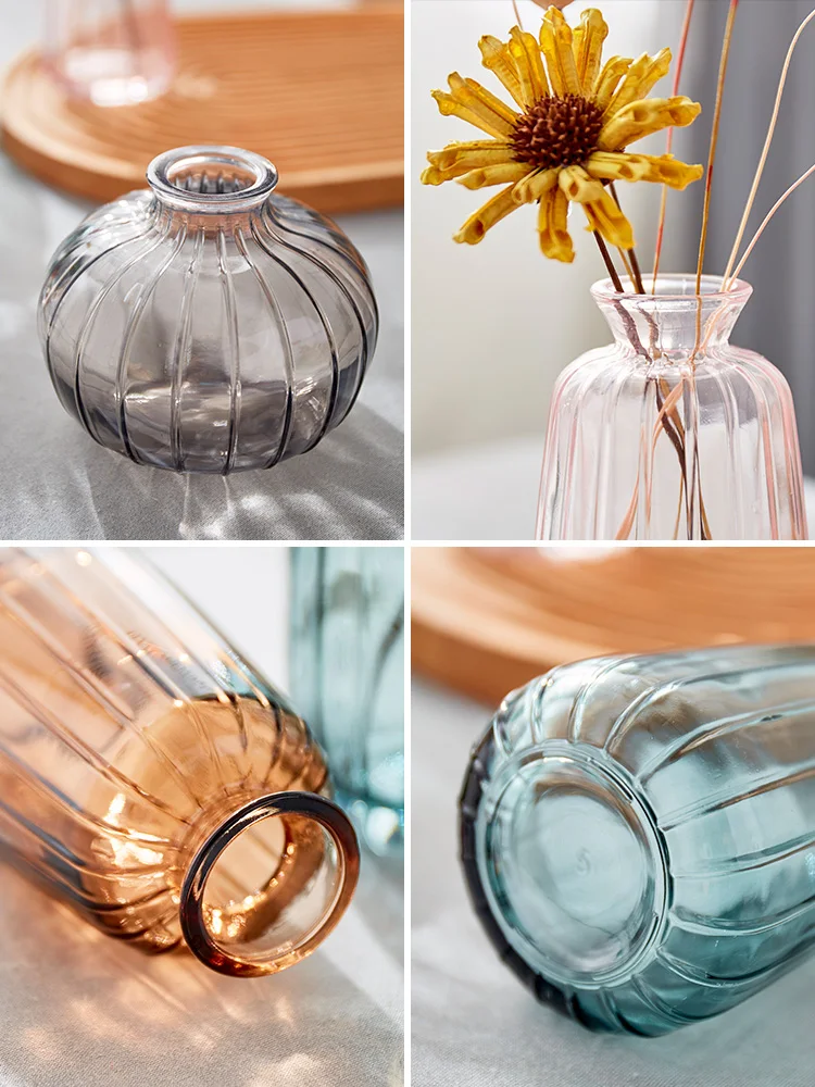 

European Style Light Luxury Colorful Transparent Glass Small Vase Living Room Desktop Flower Arrangement Water Raising Ins Wind