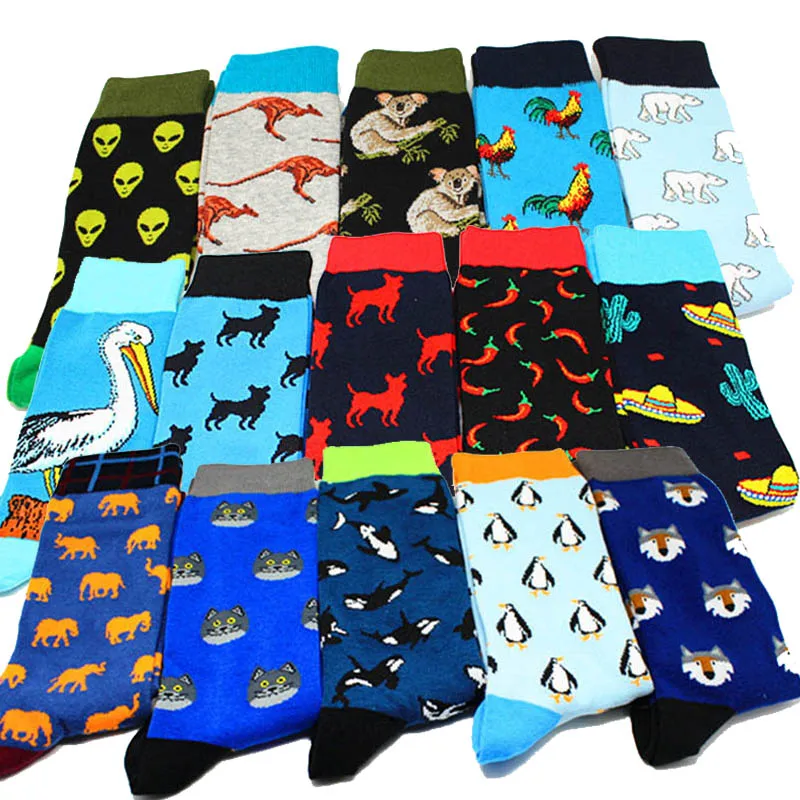 Fashion Hip Hop Cartoon Men Socks animal Fruit Personality Skateboard Breathable Happy Calcetines Hombre | Мужская одежда
