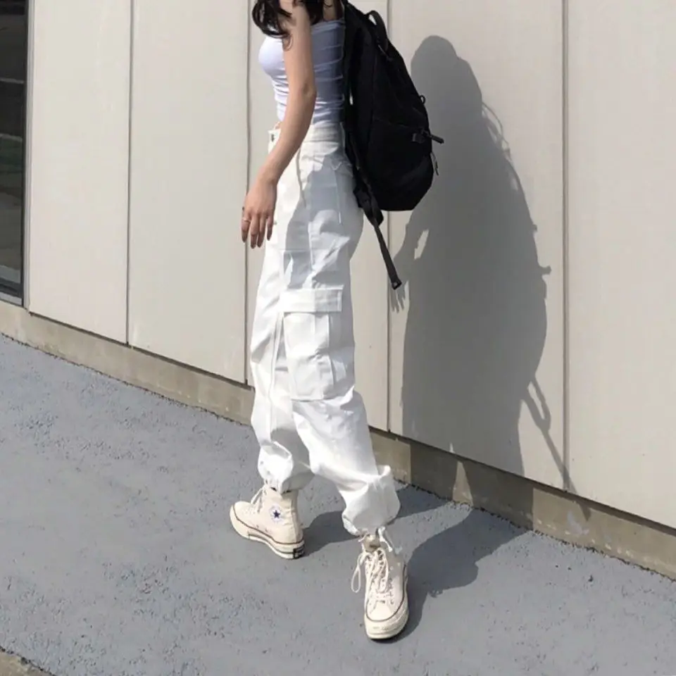 

Pants Women Casual Solid Harajuku Cargo Trousers Unisex Chic Retro BF Streetwear Full Newest Popular Simple Daily womens work