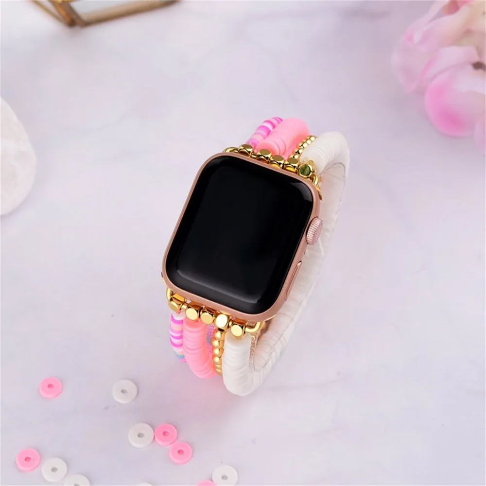 Love Band For Apple Watch 38 40 42 44mm Bohemia Style Customizable Name strap For Iwatch Series 7654321SE Kawaii Pink ​Wristband