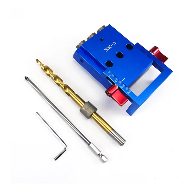 

XK-3Three Holes Aluminium Alloy Oblique Hole Jig Kit System for Wood Working Punch Locator with 9.5mm Puncher Pocket Tool Set