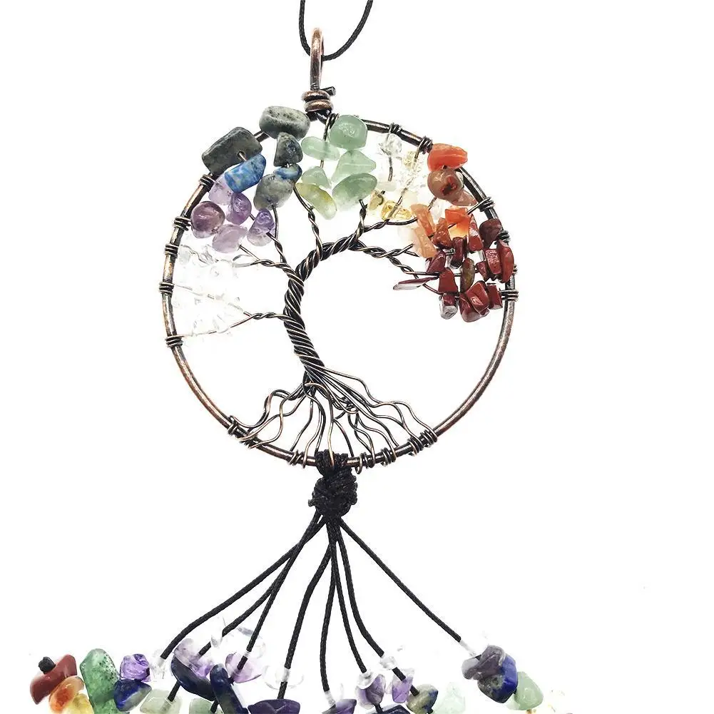 Кристалл натуральный камень 7 Чакра Круглый Древо жизни кулон ручной работы