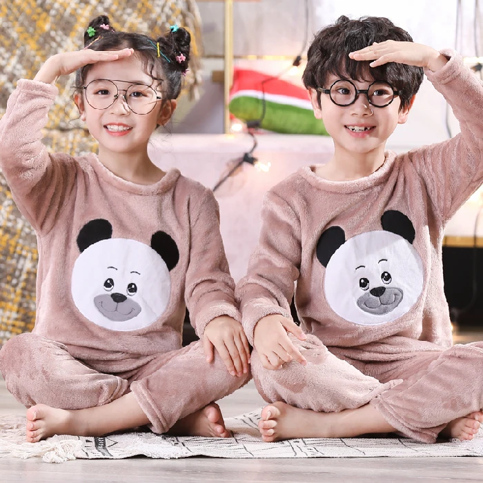 New Arrivals Winter Kids Pajamas Sets Warm Pyjamas For Boys Thicken Girls Sleepwear Flannel Fleece Baby Thermal Underwear Set