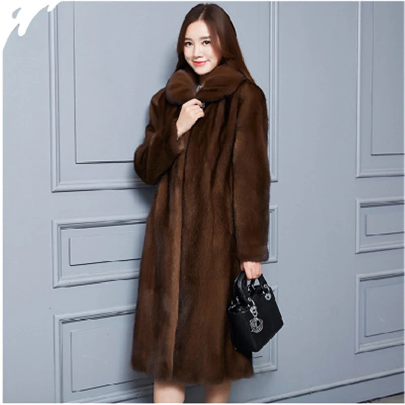 New woman fur 90cm Women Clothing S-6XL Winter Artificial Economy Mink Fur Coat with a Hood Luxury Fake Fur Coats T542
