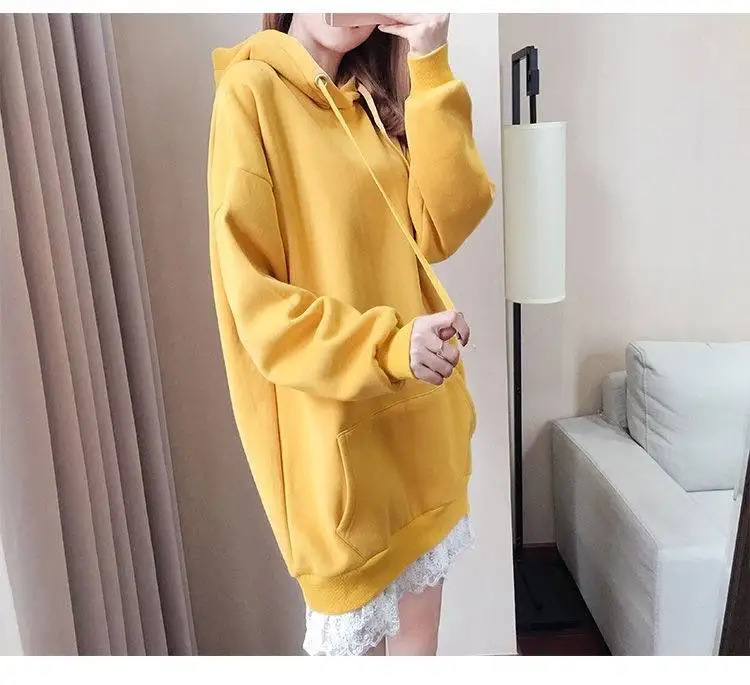 Женская однотонная толстовка с капюшоном Повседневная Свободная Толстовка