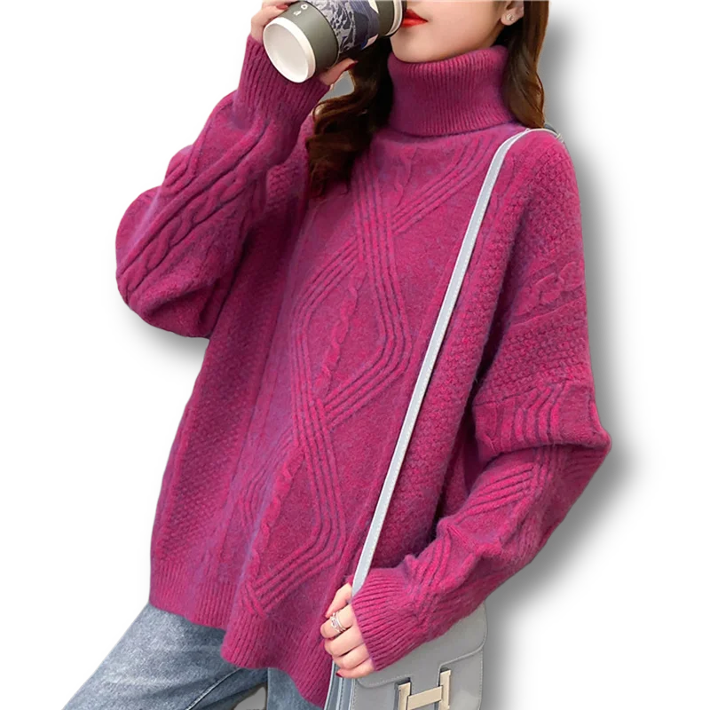 

Turtleneck Knitted Women Sweater Long-Sleeved Loose Thicken Warm Female Pulls Outwear Tops