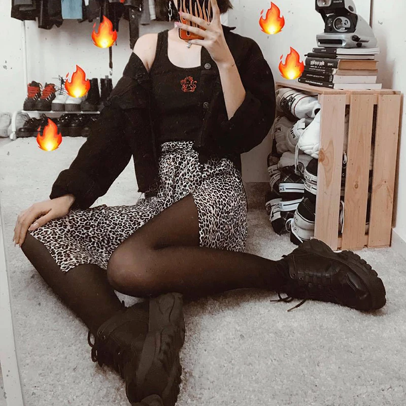

Women Cross Border Women's Leopard Print Skirts Women High Waist Elastic A-line Skirt Streetwear