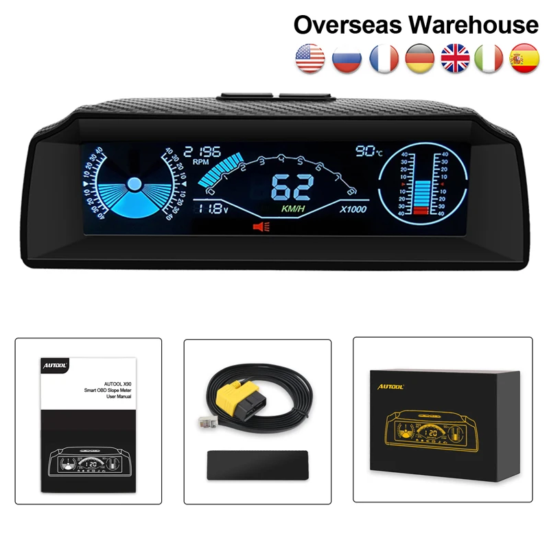 

Car HUD OBD2 On-board Computer Head Up Display Slope Meter Car Speedometer Compass Display Code Clear Car-styling Electronics