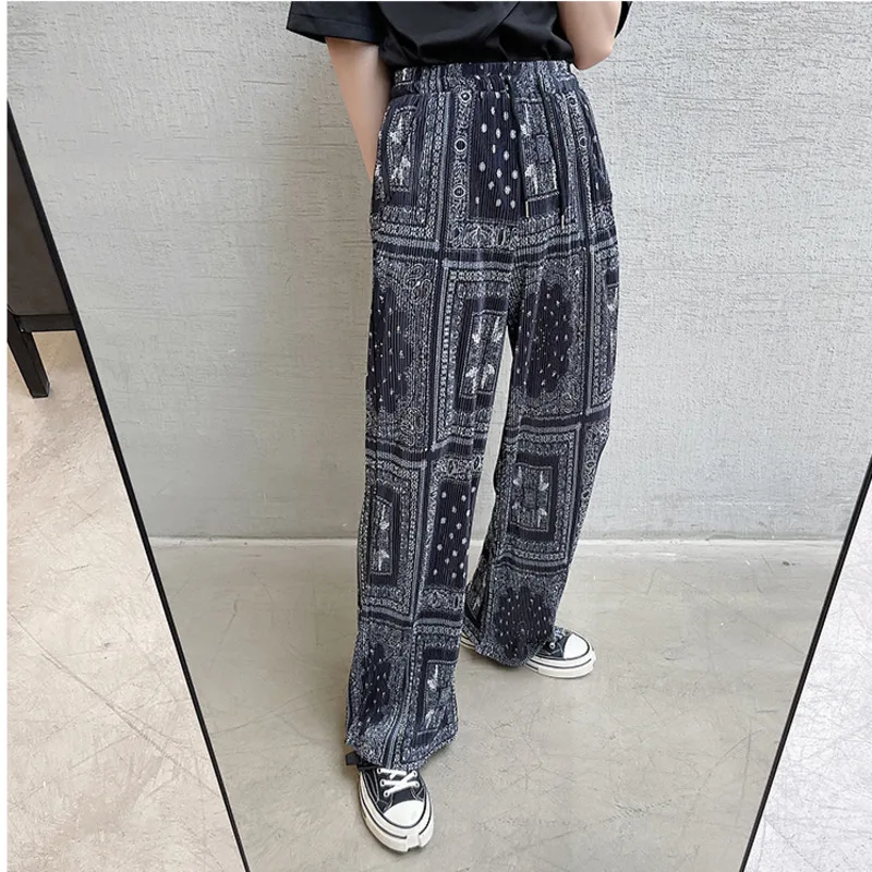 

IEFB Summer 2021 New Fashion Cashew Flower Print Pleated Trousers Loose Elastic Waist Casual Sweatpants Male Joggers 9Y7749