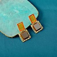 korean light luxury crystal glass earrings high grade transparent fashion geometric square earrings 925 silver needle earrings