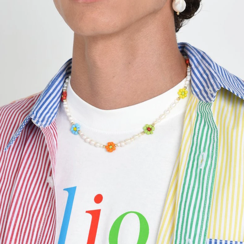 Ожерелье женское богемное ручной работы с речным жемчугом |