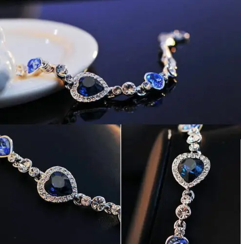 Элегантный женский браслет с голубыми кристаллами в форме сердца океана стразы