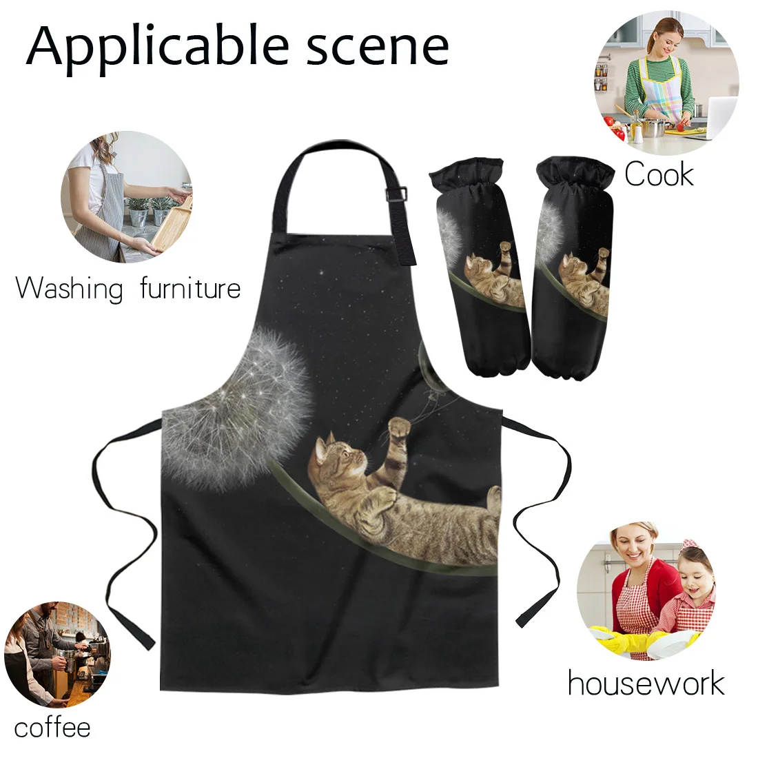 Фартук комплект Одуванчик кошка кухня нагрудник печь митенки для приготовления