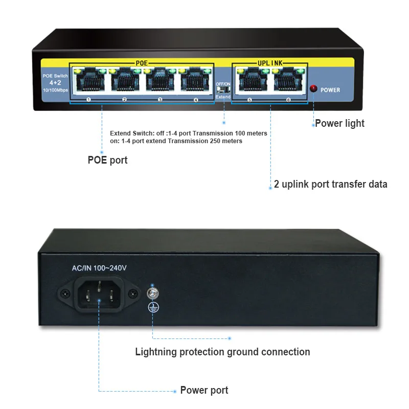 Коммутатор POE 48 В 100 Мбит/с 6 портов IEEE 802 3 af/at|Сетевые коммутаторы| |