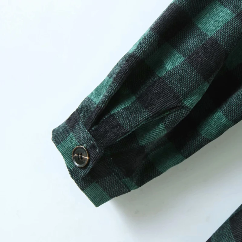 

PUWD Vintage Woman Green Plaid Corduroy Dress Autumn Winter Fashion Ladies Puff Sleeve Dresses Female Chic Soft A-Line Dress