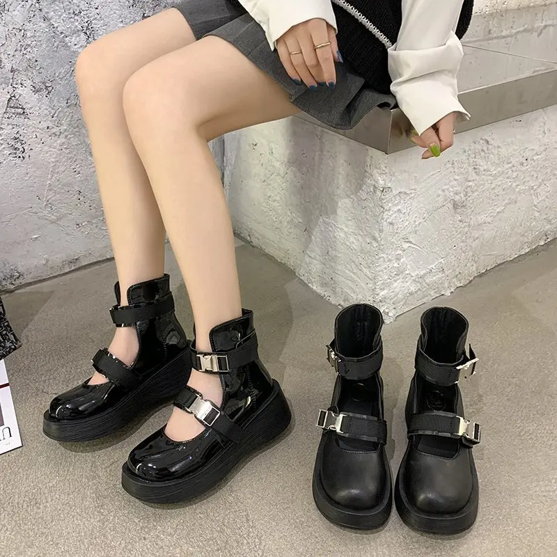 Женские ботинки женские ботильоны боевые Подиумные с ремешком и пряжкой женская