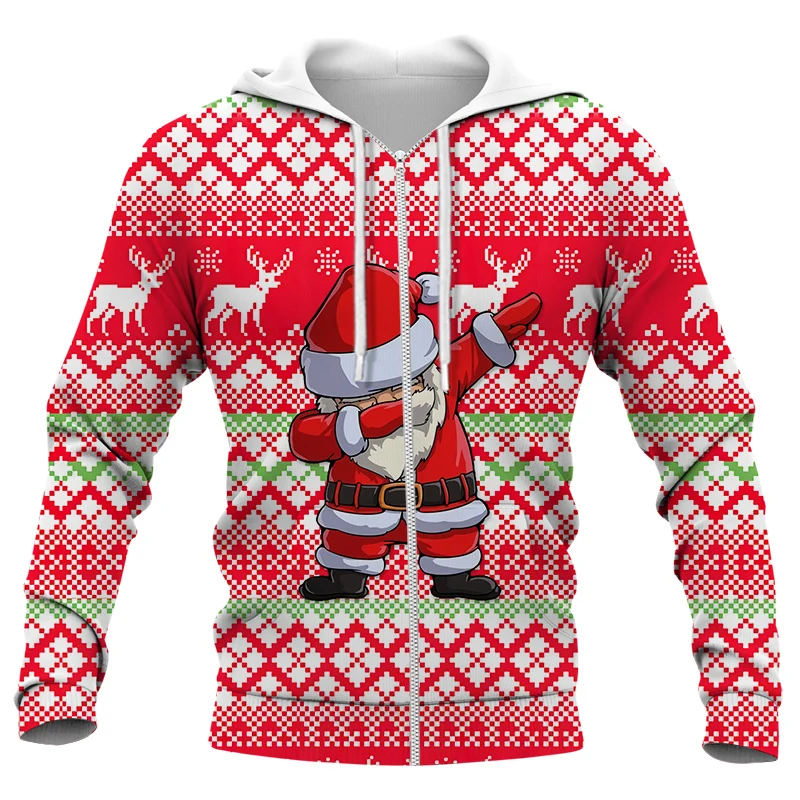 

Merry Christmas Hoodie 3D Printing Santa Claus Zipper Hoodie Casual Sweatshirt Unisex Fashion Zipper Jacket