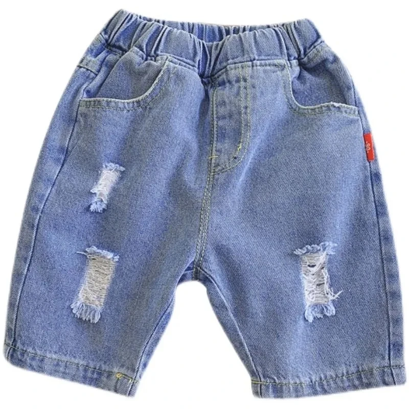 

VIDMID Children's Summer Shorts Boys jeans boys summer new perforated shorts casual children's shorts P6003