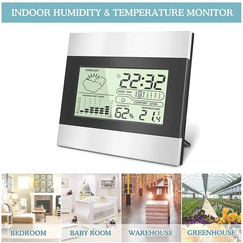 

Digital Indoor Electronic Thermometer Wireless Weather Station Measuring Humidity Temperature Meter Date LCD Alarm Clock