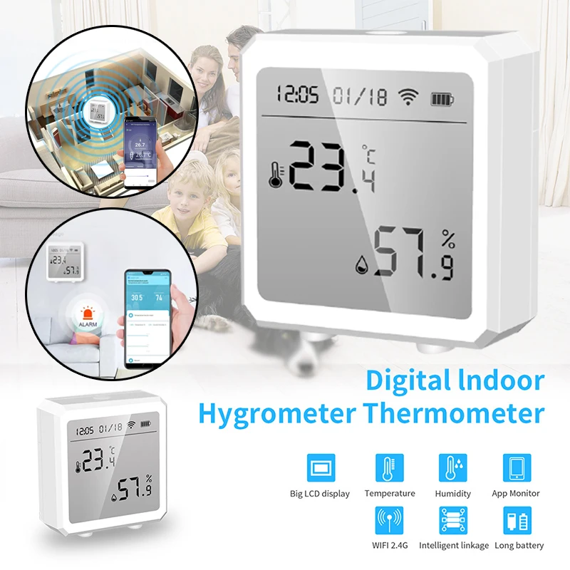 

Цифровой гигрометр-термометр, точный измеритель влажности и температуры в помещении с Wi-Fi управлением через приложение