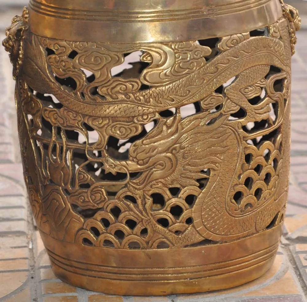 

christmas Chinese brass auspicious Dragon Phoenix bird Lion head statue Stool Chair Pair halloween