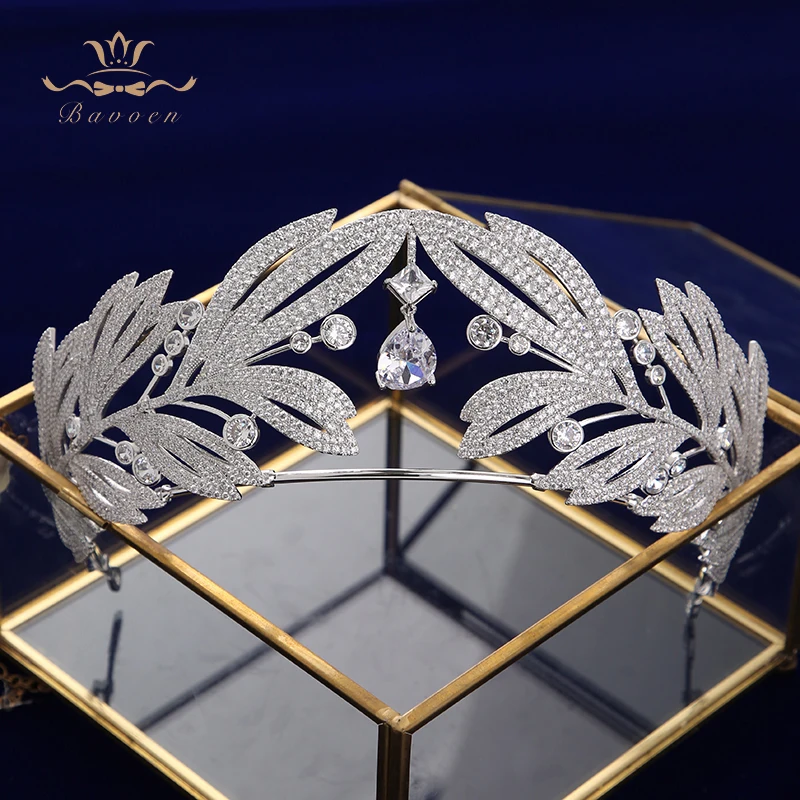 Диадема с блестящим цирконием для невесты свадебные аксессуары листьями