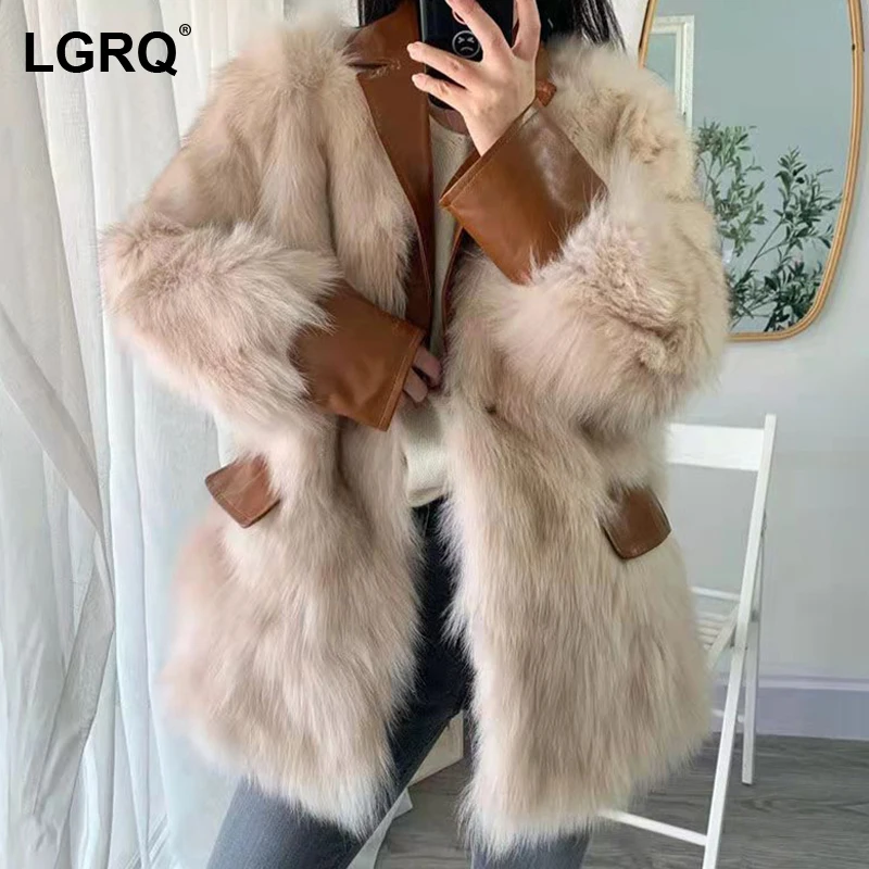 

[LGRQ] Patchwork Loose Thick Warm Faux Fur Jacket New Lapel Long Sleeve Women's Coat Fashion Tide Autumn Winter 2021 19D5244