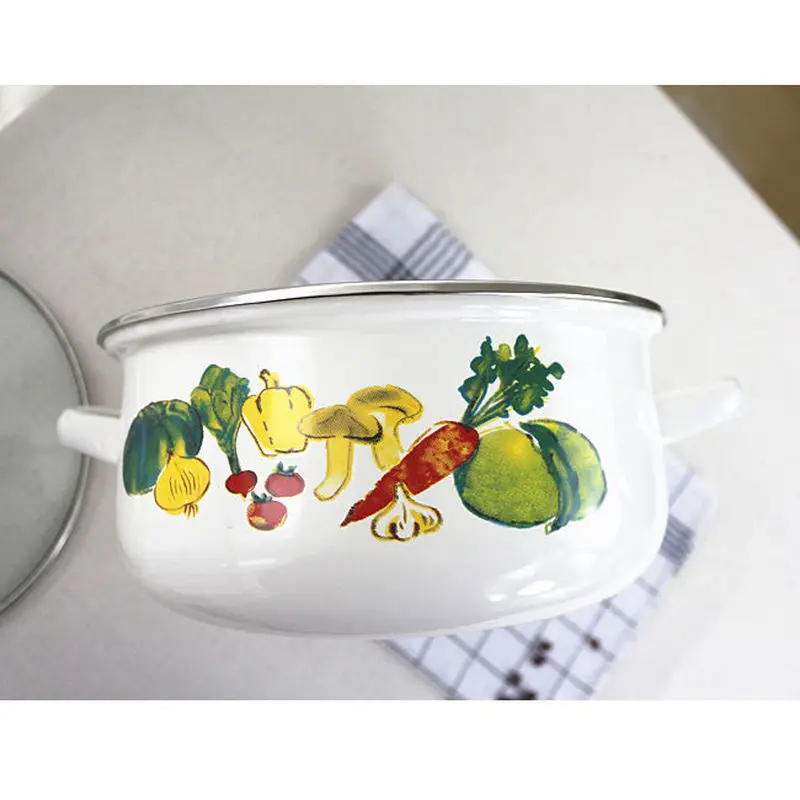 Эмалированная кастрюля для супа плоская 2-5 л толстая с крышкой приготовления