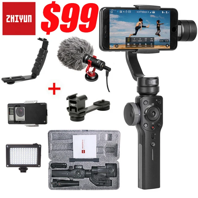 Zhiyun Smooth 4 Карманный 3-осевой бесщеточный шарнирный стабилизатор для камеры для iPhone X Xs samsung gopro hero 7 6 PK DJI Osmo карман 2 мобильного телефона