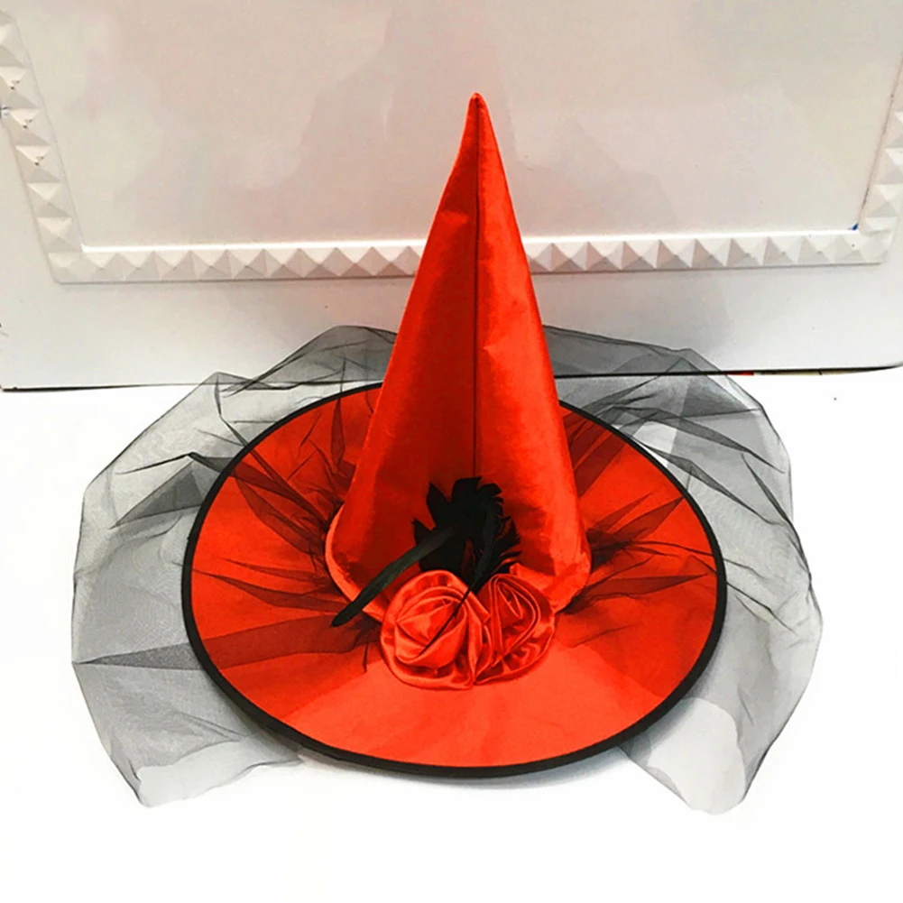 new beautiful Women Halloween Cosplay Party Prop Mesh Witch Hat with Artificial Rose Flower Funny Mats Cosplay Prop Mesh Design