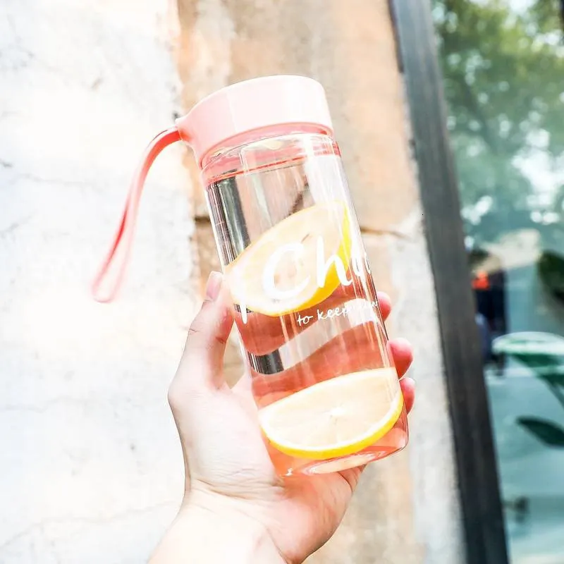 Transparent Pink Бутылка для сока воды BPA бесплатно пластиковые квадратные корейский стиль Спортивная бутылка для питья - Цвет: Transparent Pink