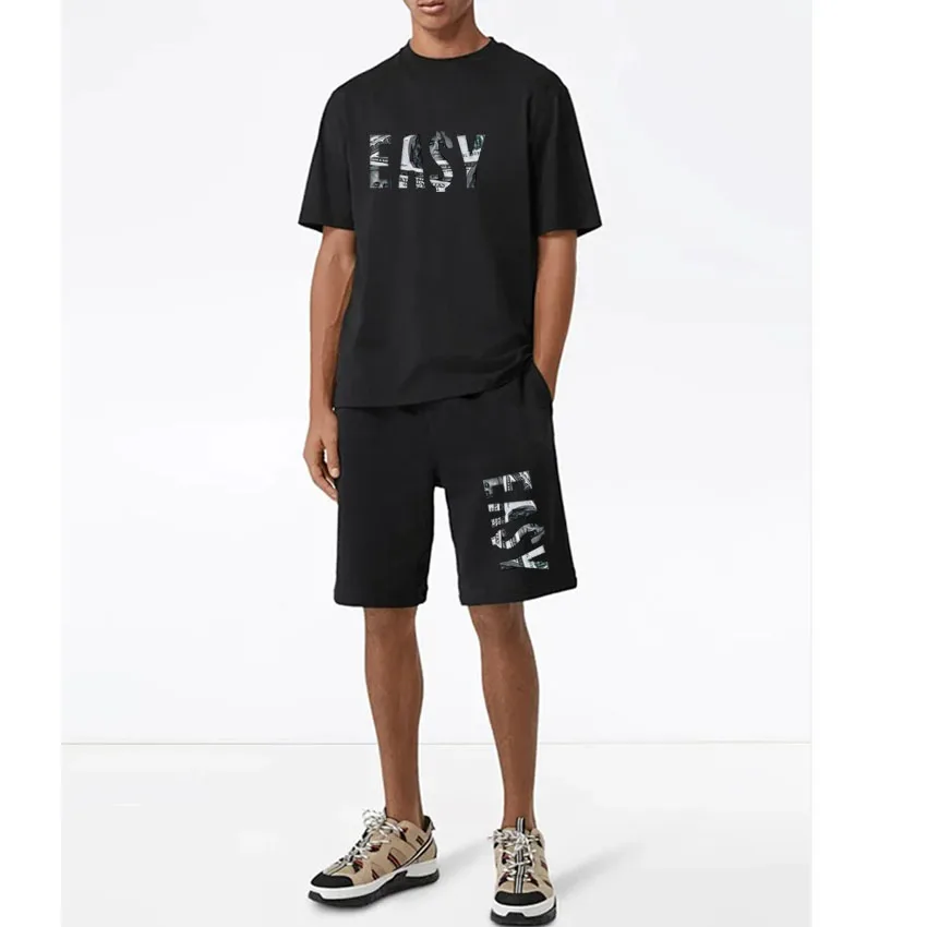 

2021 Summer fashion leisure 100% cotton brand men's suit sportswear sportswear men's sportswear short sleeve T-shirt 2 sets