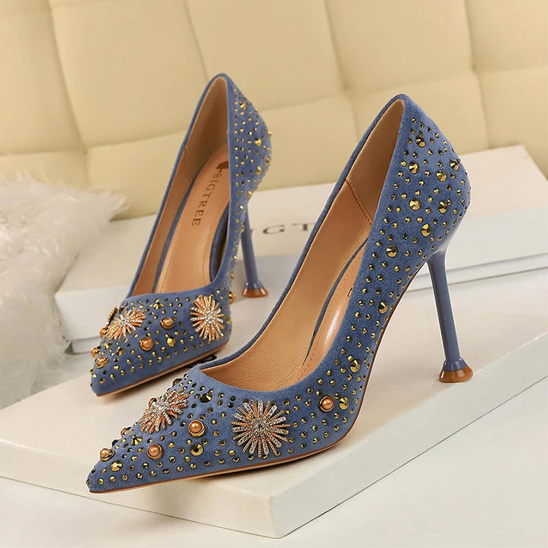 

Rhinestone Pumps Women's Shoes On Heels 9.5cm Sexy High Heel Shoes For Women Party Pumps Ladies Wedding Shoes Female Stiletto