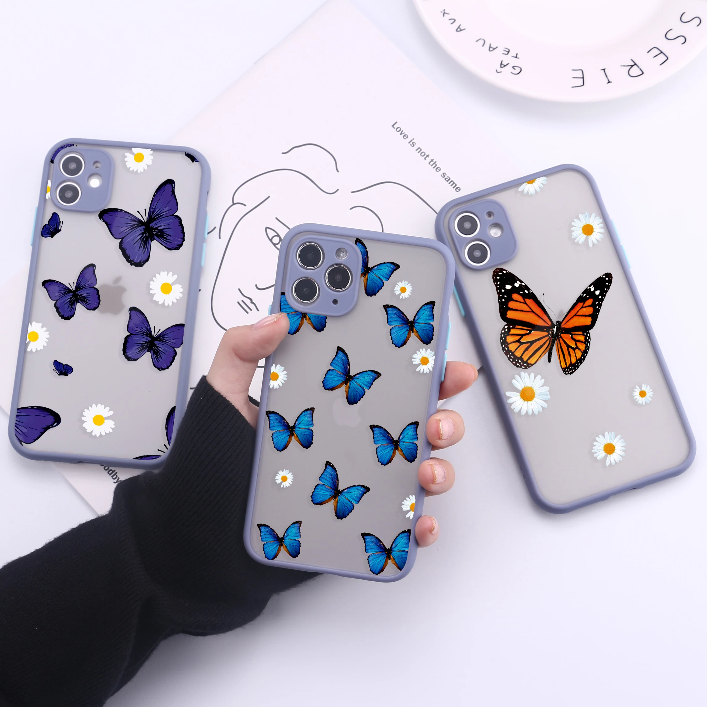 

Cartoon Bear Butterfly Camera Protection Phone Cases For iPhone 12 Pro Max XR XS Max X 8 7 6S Plus Matte Shockproof Back Cover
