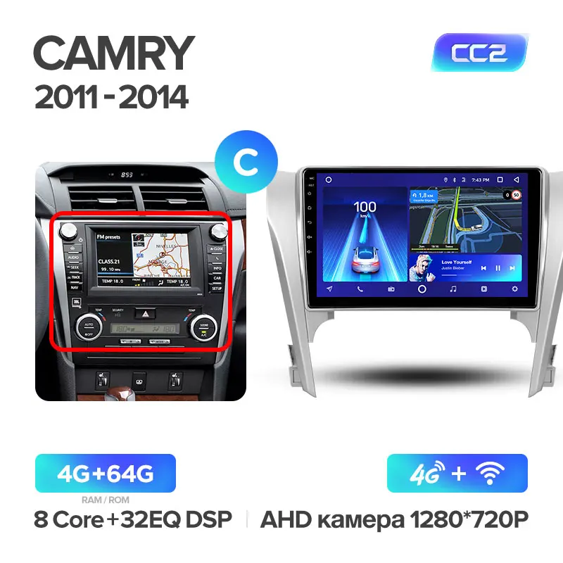 TEYES CC2 Штатная магнитола для Тойота Камри 8 50 Toyota Camry 8 50 55 2011 2012 2013 Android 8.1, до 8-ЯДЕР, до 4+ 64ГБ 32EQ+ DSP 2DIN автомагнитола 2 DIN DVD GPS мультимедиа автомобиля головное устройство - Цвет: Camry 8 CC2 64G C