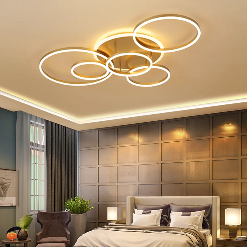 

Nordic Living Room LED Lamp Ceiling Lamps Golden Round Bedroom Lamps Nordic Hall Household Light Acrylic Home Lighting PA0691