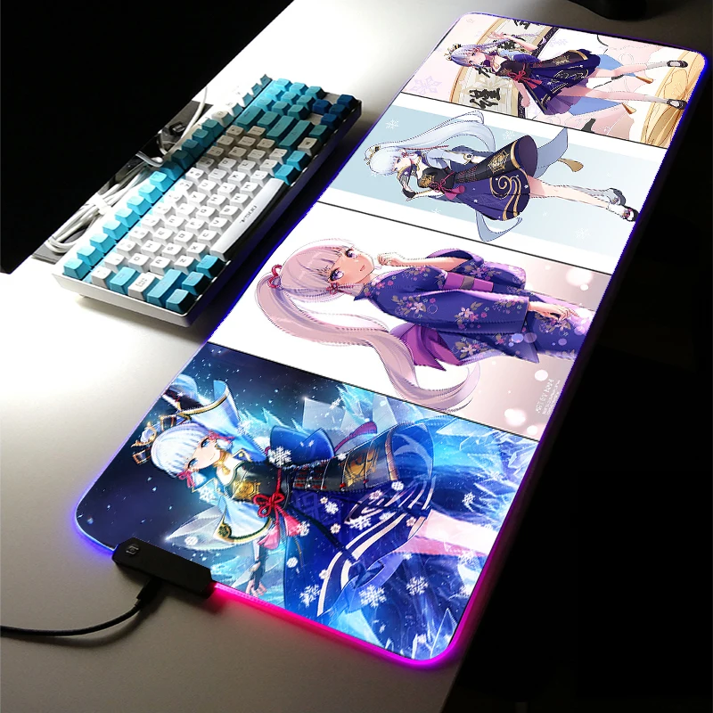 

RGB LED Light Gaming Accessories Led Anime MousePad Genshin Impact Ayaka Carpet Large Mechanica Keyboard Game LOL Room Desk Mat