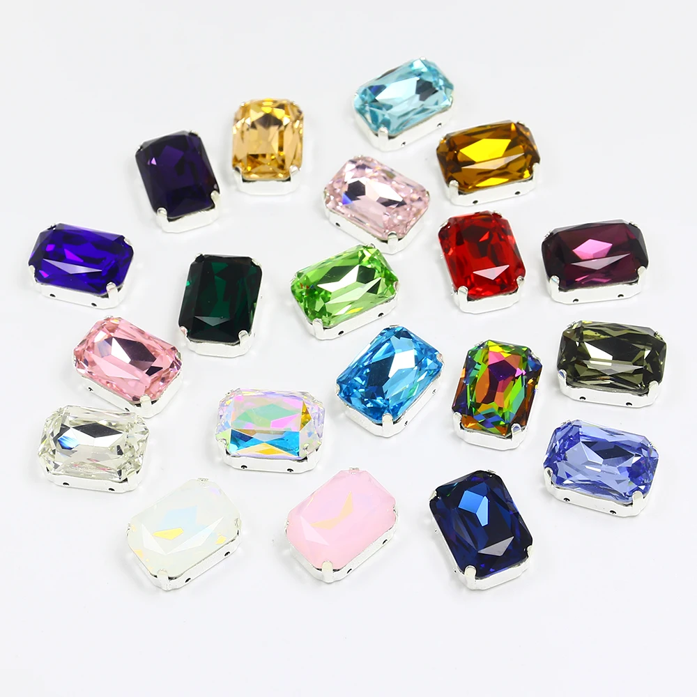 13*18mm 30pcs Rectangle Crystal Sew On Rhinestone Flatback Loose Rhinestones With Claw Sewing Diamond For Needlework Clothes | Дом и сад