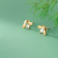 925 sterling silver diamond zircon golden color bee earrings female simple cute for women gift g4103