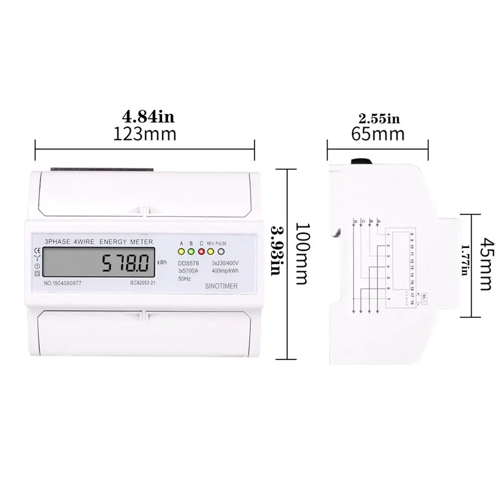 

SINOTIMER DDS578 Three Phases 4 Wire 5-100A 380V Digital Power Meter Electricity Consumption Measure Meter 35mm DIN Rail Mount