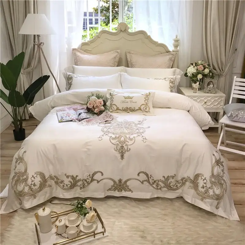 

42Egyptian Cotton Bedsheet set Quilt/Duvet cover Bed set Pillowcase Oriental Embroidery Luxury Bedding set Queen King size