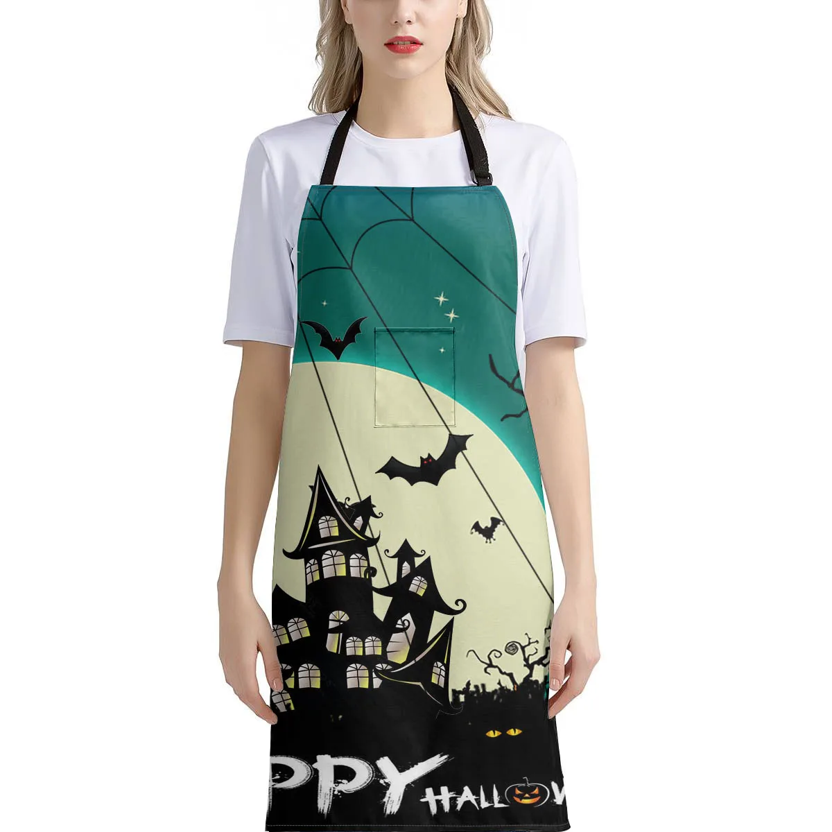 

1pcs Halloween haunted house Design Kitchen Cooking Aprons For Women Chefs Baking Bibs Waterproof Cloth Household Cleaning Apro