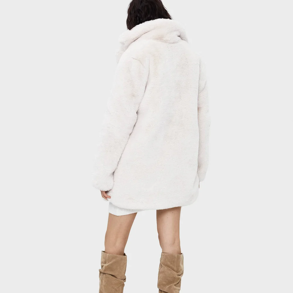 Germinate Luxury Faux Rabbit Fur Jackets Coat Women Winter Christmas Lapel Cardigan Snow Warm Beige Natural Furry Long Overcoat