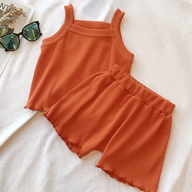 

baby kids Girls clothing sets summer new baby girls solid soft cotton comfortable sleeveless vests +Shorts clothing Sets P4 022