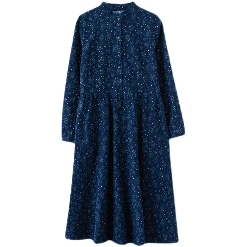 

2021 New Spring Autumn Cotton Vintage Floral Print Dresses For Women Long Casual Fashion Clothes Elegant Ladies Dress
