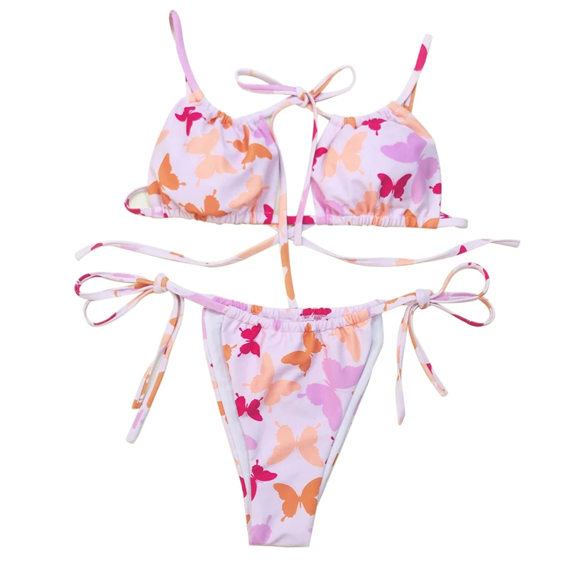 

2021 Two Piece Set Swimming Costume Sexy Women's Two Piece Bikini Suits Floral Camisole and Lace-Up Trunks Bathing Suit Women