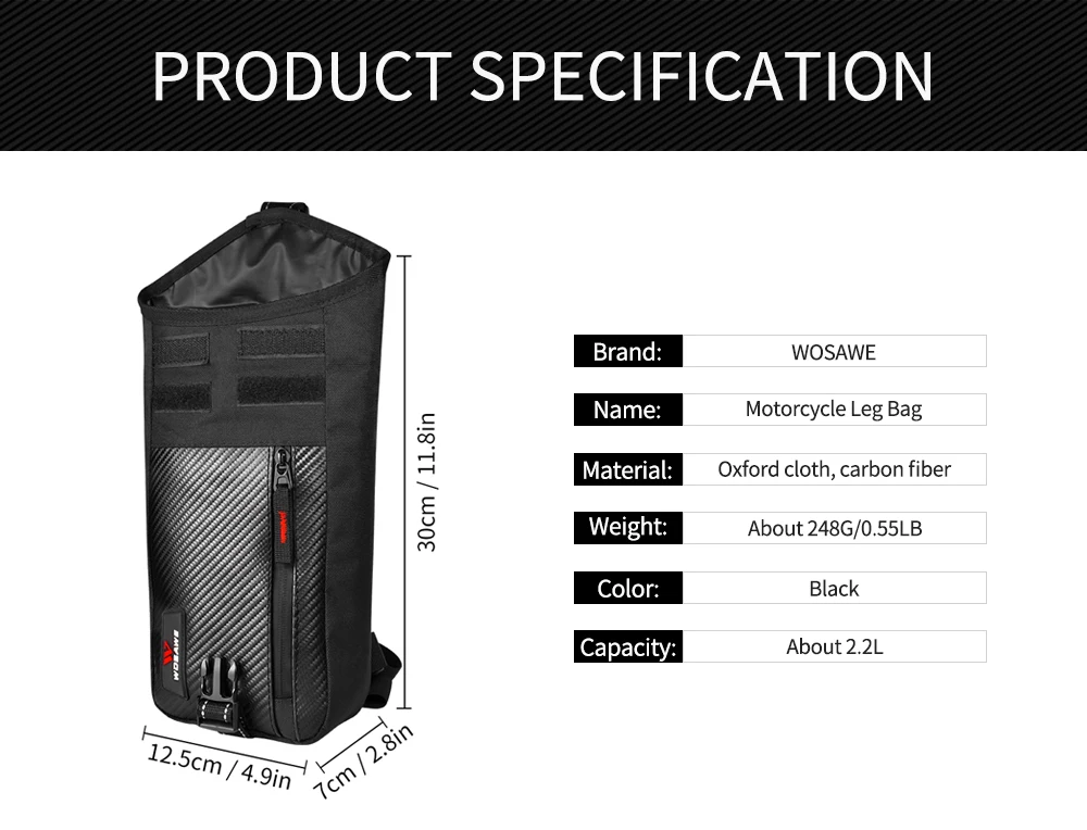 

WOSAWE Motorcycle Waist Bags Waterproof Outdoor Casual Bicycle Drop Fanny Pack Leg Bag Rainproof Working Tool Storage Bag 2.2L
